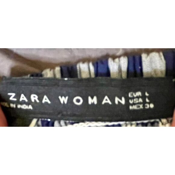 Zara Woman Navy Gingham Embroidered Parrot Babydoll Tank Large - Picture 7 of 9